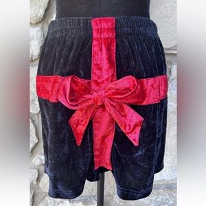 INTIMO Unisex Christmas Boxer Shorts Medium Black Velvet Velour Red Bow EC